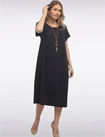 Short Sleeve Soft Cotton Round Neck Long Dress with Necklace by Froccella