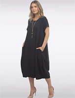 Short Sleeve Soft Cotton Round Neck Long Dress with Necklace by Froccella
