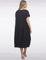 Short Sleeve Soft Cotton Round Neck Long Dress with Necklace by Froccella