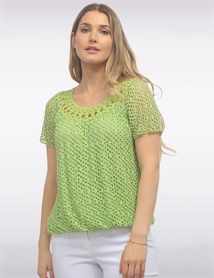 Crochet Knit Short Sleeve Round Neck Top by Froccella