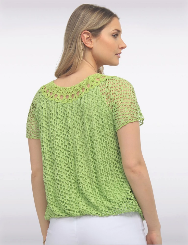 Crochet Knit Short Sleeve Round Neck Top by Froccella