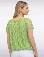 Crochet Knit Short Sleeve Round Neck Top by Froccella