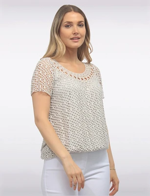 Crochet Knit Short Sleeve Round Neck Top by Froccella