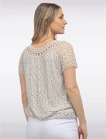 Crochet Knit Short Sleeve Round Neck Top by Froccella