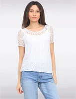 Crochet Knit Short Sleeve Round Neck Top by Froccella