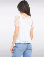 Crochet Knit Short Sleeve Round Neck Top by Froccella