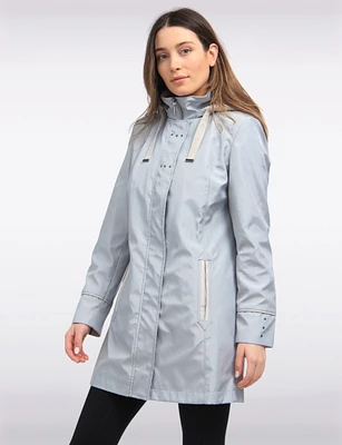 Straight Cut Water Resistant Coat With Removable Plaid-Lined Hood by Portrait