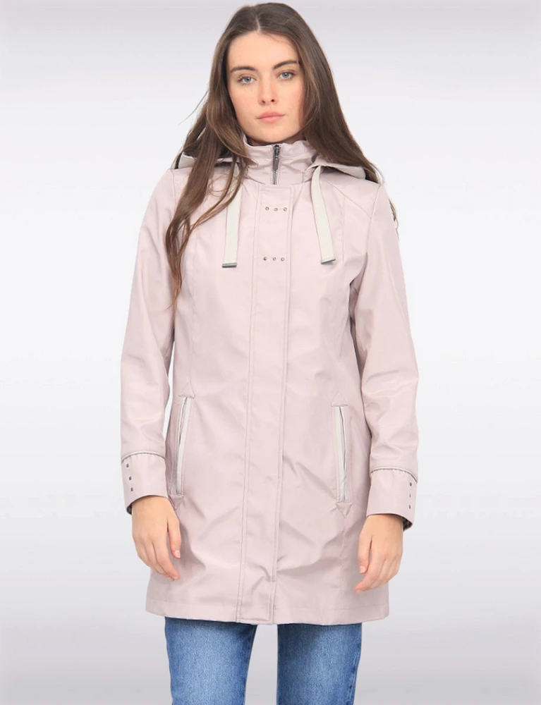 Straight Cut Water Resistant Coat With Removable Plaid-Lined Hood by Portrait