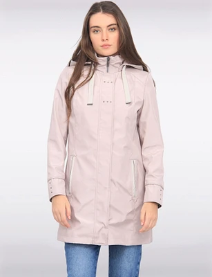Straight Cut Water Resistant Coat With Removable Plaid-Lined Hood by Portrait