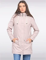 Straight Cut Water Resistant Coat With Removable Plaid-Lined Hood by Portrait