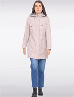 Straight Cut Water Resistant Coat With Removable Plaid-Lined Hood by Portrait