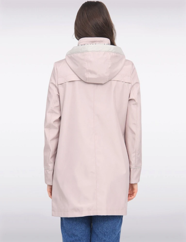 Straight Cut Water Resistant Coat With Removable Plaid-Lined Hood by Portrait