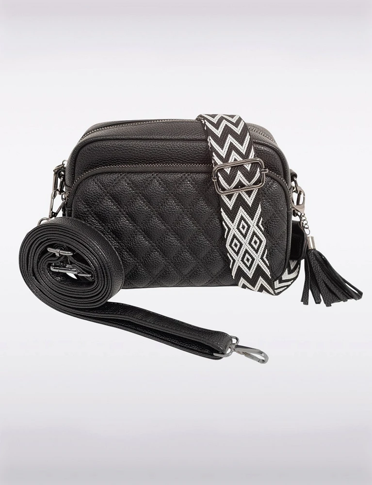 Diana 3-in-1 Quilted Vegan Leather Zip Crossbody With Changeable Straps by Sokos