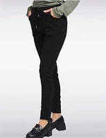 Crinkled Slim Fit Drawstring Waist 4-Pocket Stretch Pants by Froccella