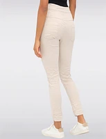 Crinkled Slim Fit Drawstring Waist 4-Pocket Stretch Pants by Froccella