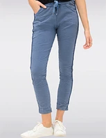 Crinkled Drawstring Waistband Rhinestone Stretch Cropped Pants by Froccella