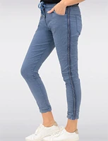 Crinkled Drawstring Waistband Rhinestone Stretch Cropped Pants by Froccella
