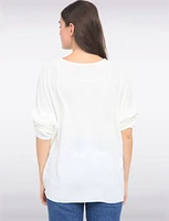 Crinkled Solid Button Down V-Neck Front Tie Blouse by Froccella