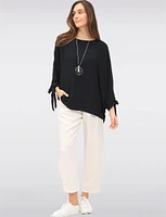 Round Neck Loose Fit Tie Sleeve Top with Elegant Necklace by Froccella