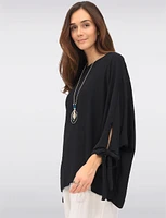 Round Neck Loose Fit Tie Sleeve Top with Elegant Necklace by Froccella
