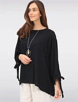 Round Neck Loose Fit Tie Sleeve Top with Elegant Necklace by Froccella