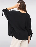 Round Neck Loose Fit Tie Sleeve Top with Elegant Necklace by Froccella