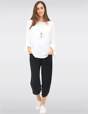 Round Neck Loose Fit Tie Sleeve Top with Elegant Necklace by Froccella