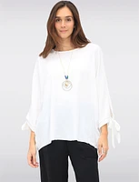 Round Neck Loose Fit Tie Sleeve Top with Elegant Necklace by Froccella