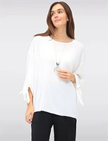 Round Neck Loose Fit Tie Sleeve Top with Elegant Necklace by Froccella