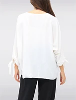 Round Neck Loose Fit Tie Sleeve Top with Elegant Necklace by Froccella