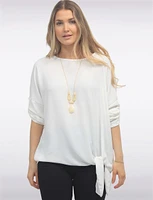 Round Neck Front Side Tie-Hem Top with Necklace by Froccella