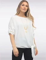 Round Neck Front Side Tie-Hem Top with Necklace by Froccella