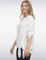 Round Neck Front Side Tie-Hem Top with Necklace by Froccella