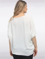 Round Neck Front Side Tie-Hem Top with Necklace by Froccella