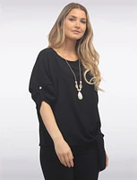 Round Neck Front Side Tie-Hem Top with Necklace by Froccella