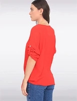 Round Neck Front Side Tie-Hem Top with Necklace by Froccella