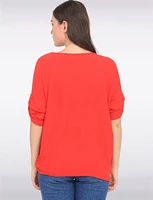 Round Neck Front Side Tie-Hem Top with Necklace by Froccella