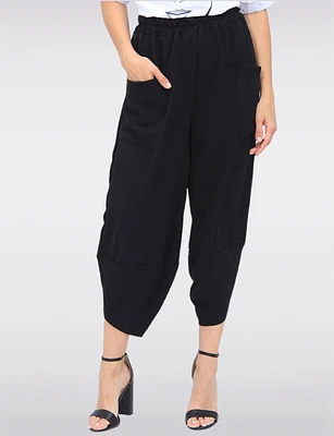 Elastic Waist Asymmetrical Hem Balloon Pant With Patch Pockets By Froccella
