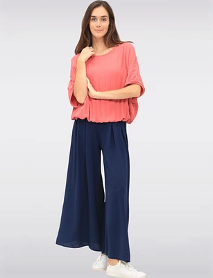 Chic Pleated Short-Sleeve Dolman Top with Elastic Hem by Froccella