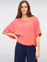 Chic Pleated Short-Sleeve Dolman Top with Elastic Hem by Froccella