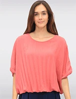 Chic Pleated Short-Sleeve Dolman Top with Elastic Hem by Froccella