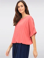 Chic Pleated Short-Sleeve Dolman Top with Elastic Hem by Froccella