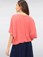 Chic Pleated Short-Sleeve Dolman Top with Elastic Hem by Froccella