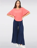 Chic Pleated Short-Sleeve Dolman Top with Elastic Hem by Froccella