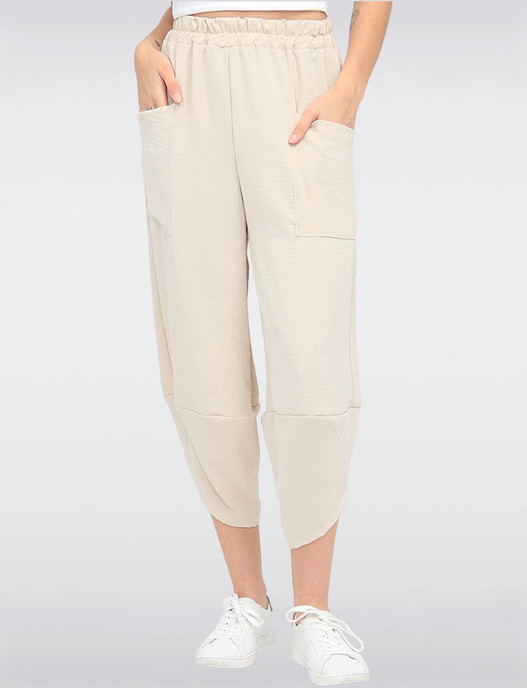 Elastic Waist Asymmetrical Hem Balloon Pant With Patch Pockets By Froccella