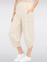 Elastic Waist Asymmetrical Hem Balloon Pant With Patch Pockets By Froccella