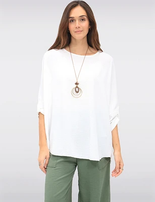Adjustable Long Sleeve Flowy Boho-Chic Necklace Rounded Hem Tunic  by Froccella