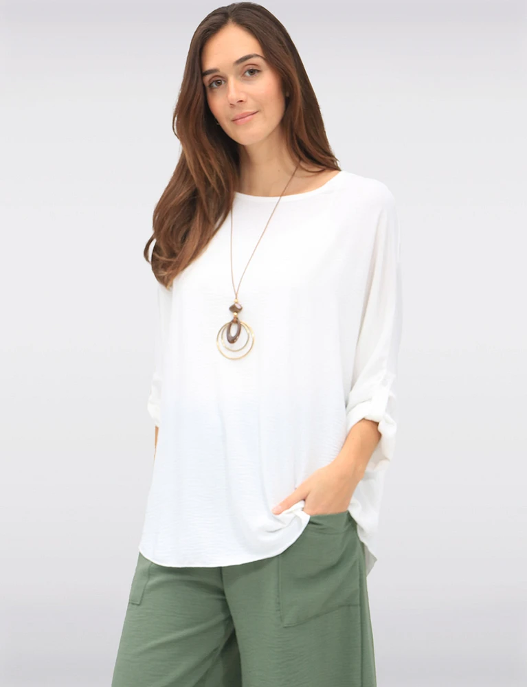Adjustable Long Sleeve Flowy Boho-Chic Necklace Rounded Hem Tunic  by Froccella