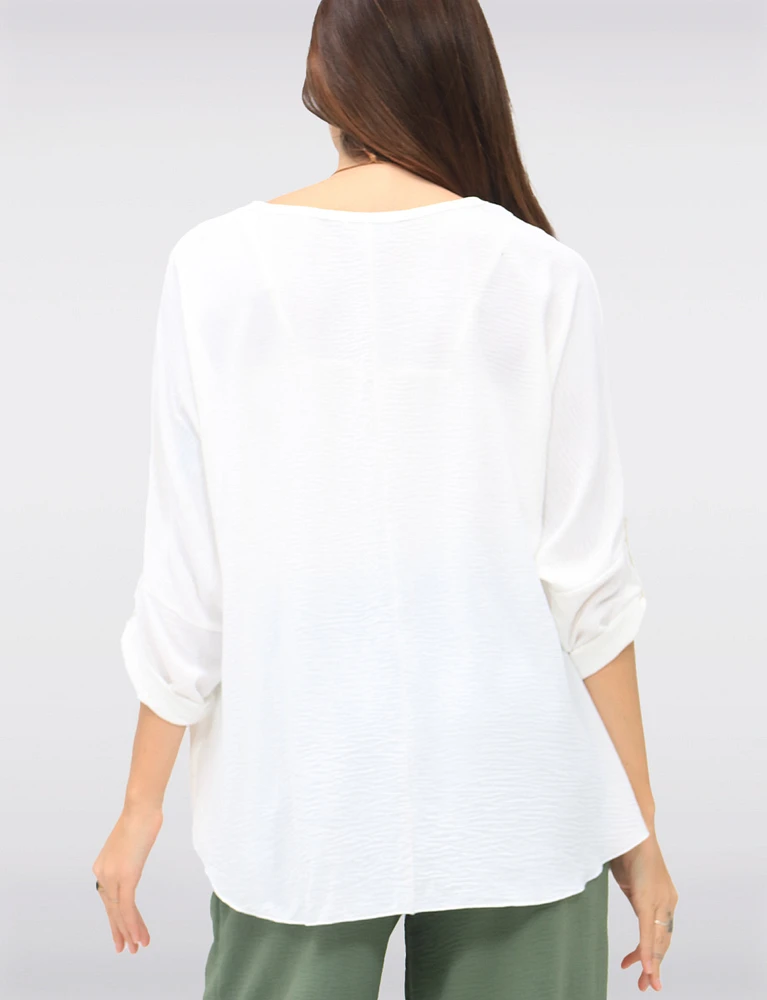 Adjustable Long Sleeve Flowy Boho-Chic Necklace Rounded Hem Tunic  by Froccella