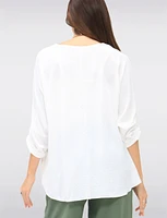 Adjustable Long Sleeve Flowy Boho-Chic Necklace Rounded Hem Tunic  by Froccella